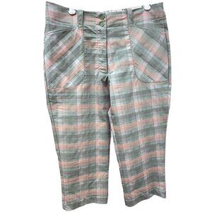 NIKE Golf Womens Pants Size 12 Pastel Green Pink Plaid Capri Sportswear